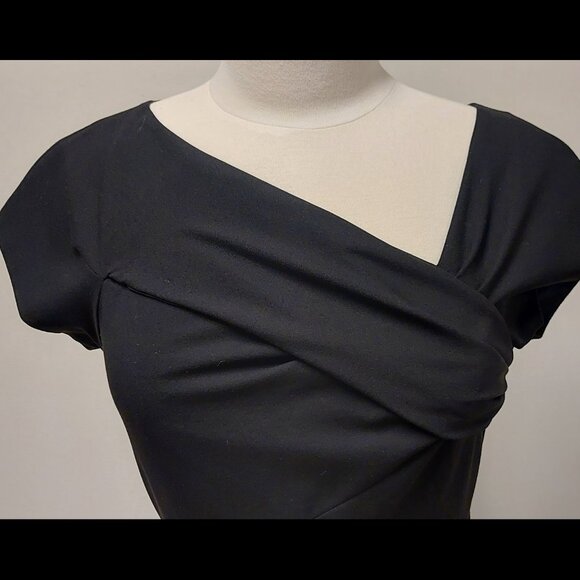 J. Crew, Black, “Origami” Dress, Fitted, Midi, Wrap-detail, Cap-sleeve, Size: 2 - Picture 8 of 10
